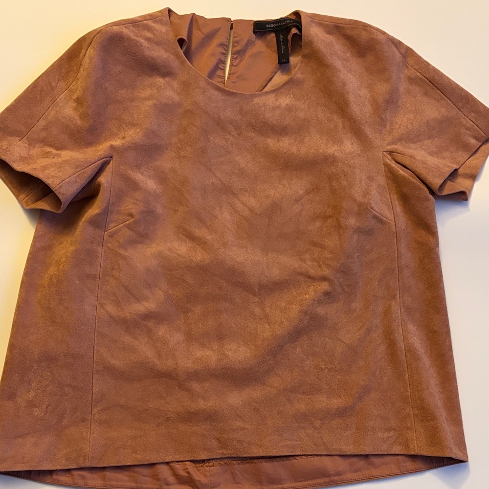 BCBGMaxAzria Tan Suede Short Sleeve Top